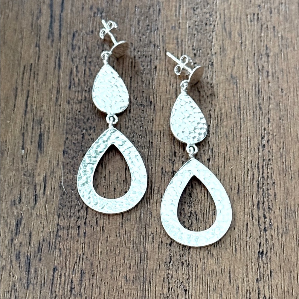 925 Sterling Silver Hammered Teardrop Post Earrings! NEW!